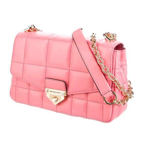 Women's Designer Michael Michael Kors Quilted Pink Leather Shoulder Bag - Picture 4 of 9
